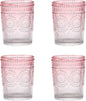 Amzcku Pink Drinking Glasses Set of 4, Vintage Glassware 10 oz- by Amzcku