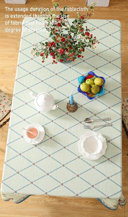 ISAENNE Designer Linen Floral Long Tablecloth Rectangle,Light Green Farmhouse Durable Table Cloth,Washable Decor Tablecloths for Dining Kitchen Thanksgiving Christmas,63"*102"-Floralsea B
