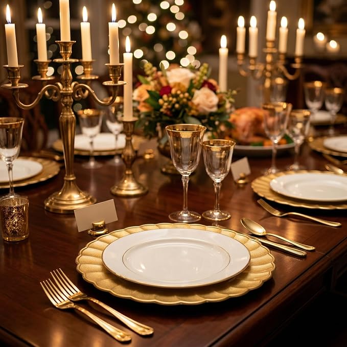 13 Inch Gold Scalloped Charger Plates - Image 2