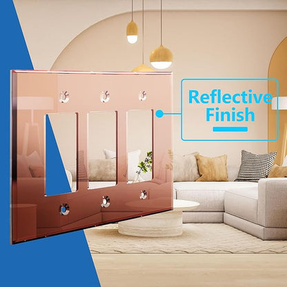 LIDER Reflective Acrylic Decorator Wall Plate, Mirrored Light Switch Plate, Plexiglass Outlet Cover, Acrylic Glass, Oversized 3-Gang 5.25" x 7.06", LWP-33O-ARG5P, Rose Gold, 5 Pack