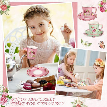 24 Sets Vintage Floral Tea Party Cups 7 OZ Disposable Paper Cups - Image 5