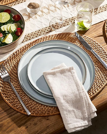 Famiware Annecy Plates and Bowls Sets, 12 Pieces Dinnerware Sets, Microwave and Dishwasher Safe Dishes Set for 4, Chip and Scratch Resistant, Grey-Blue