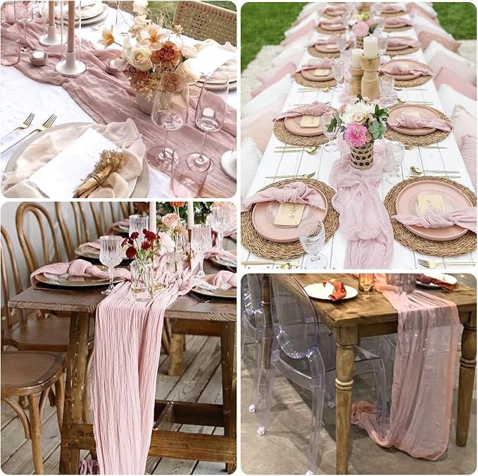 6 Pack Dusty Pink Cheesecloth Table Runner 35 x 120 Inch | Boho Gauze Fabric - Image 6