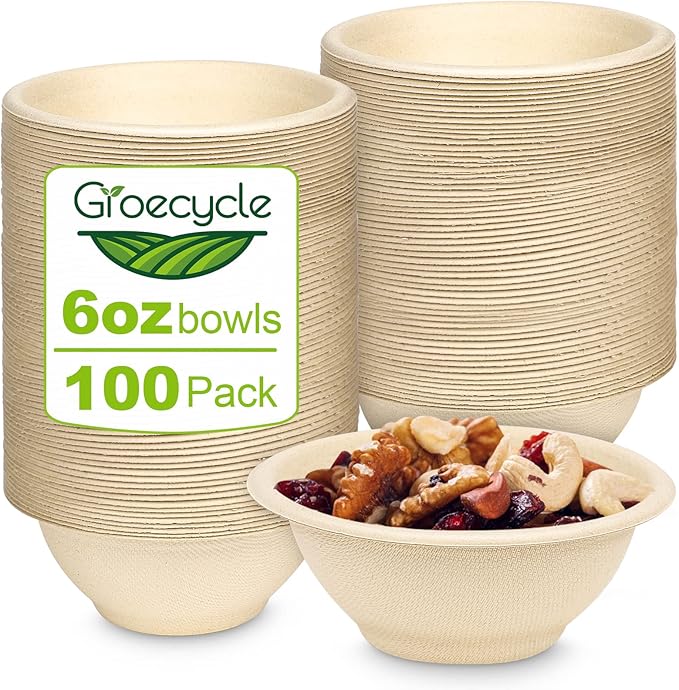 6oz Small Compostable Paper Bowls, 100 Pack Biodegradable Bagasse | by Unknown