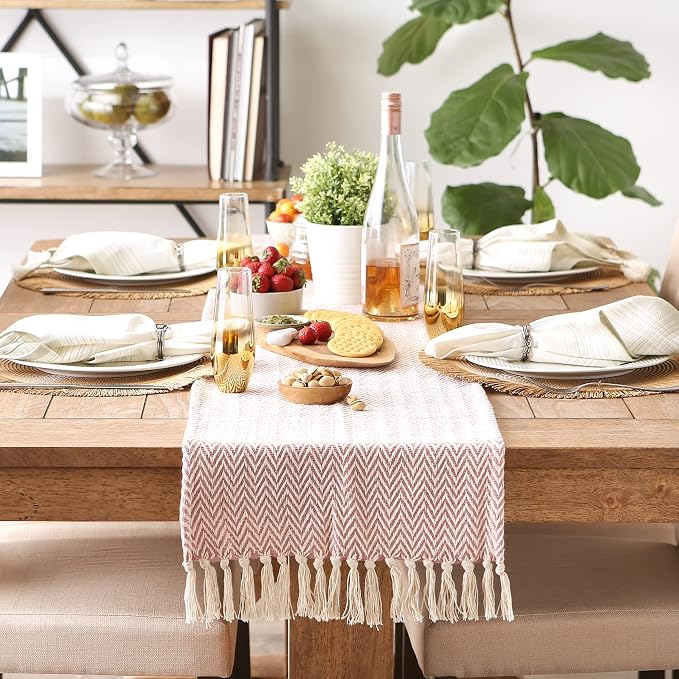 DII Woven Basic Tabletop Collection Chevron Table Runner, Pale Mauve - Image 4