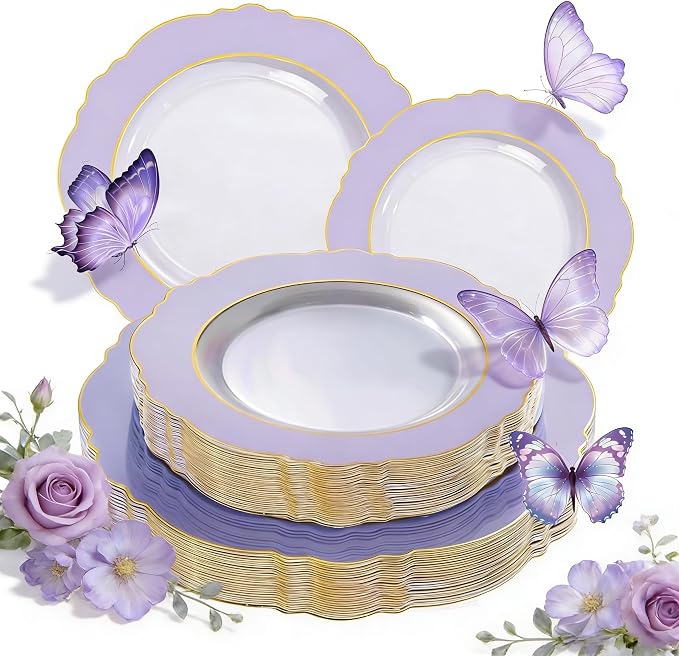 60pcs Clear Purple Plates Disposable by WDF