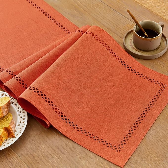 Orange Burlap Table Runner, Fall Table Runners 72 inches Long | Double Layer by Aoztio