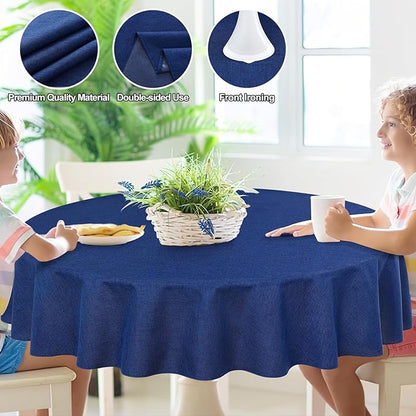 Smiry Round Faux Linen Table Cloth, Waterproof Burlap Fabric Tablecloth, Washable Decorative Farmhouse Table Covers for Kitchen, Dining, Parties, 60x60, Indigo