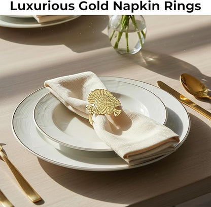 ALPHA Living HOME Turkey Napkin Rings Set of 12 for Thanksgiving Table Decor | Premium Metal Dinnerware Holders | Fall Harvest, Christmas & Holiday Banquet Accessories (Gold)