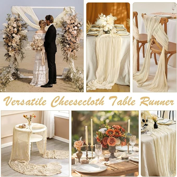 12 Packs Beige Cheesecloth Table Runner, Boho Gauze Cream Cheese Cloth Table - Image 5