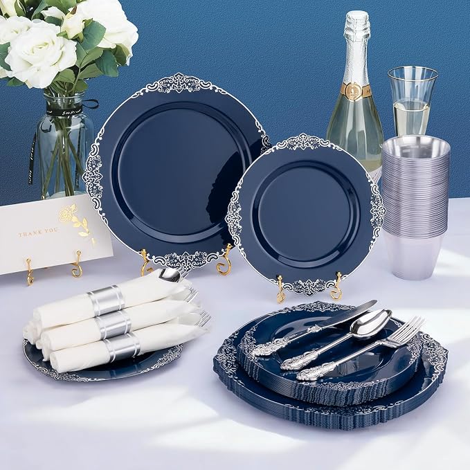 Bestluck 175PCS Navy Blue Disposable Dinnerware - Image 2