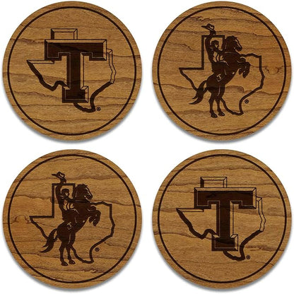 LazerEdge Tarleton State Texans Wooden Coaster Set - Cherry Wood - Officially Licensed Product - 4-Pack