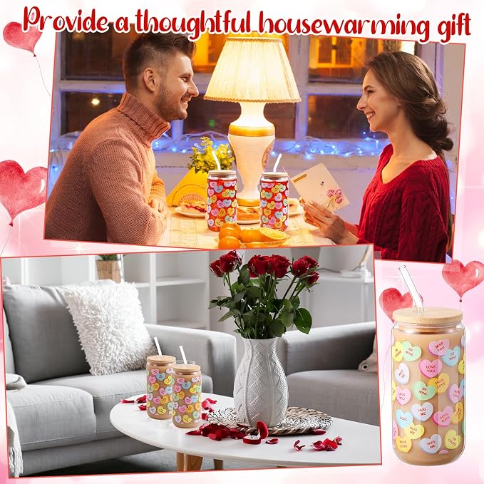 Sliner 2 Pcs Valentine's Day Cups Conversation Heart Glass Tumbler - Image 5