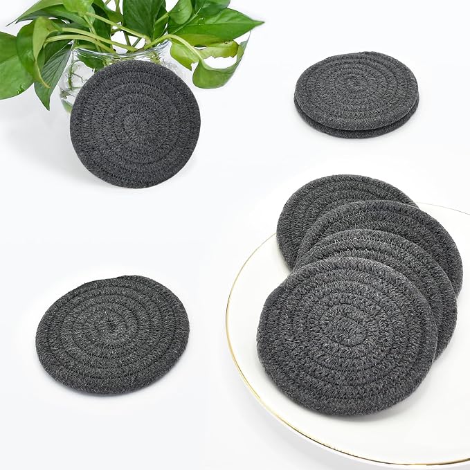 ABenkle Drink Coasters with Holder Set of 10, Cotton Woven Absorbent Coasters - Image 6