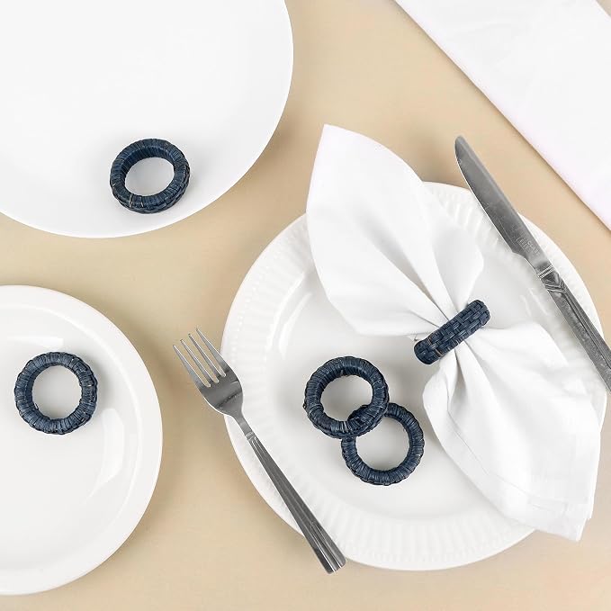Cane Woven Napkin Rings, durable plastic core, 2.25x2.25x0.5 in, bohemian - Image 2