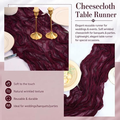 12 Pack Burgundy Cheesecloth Table Runner 17x108 Inch Boho Rustic Semi Sheer - Image 5