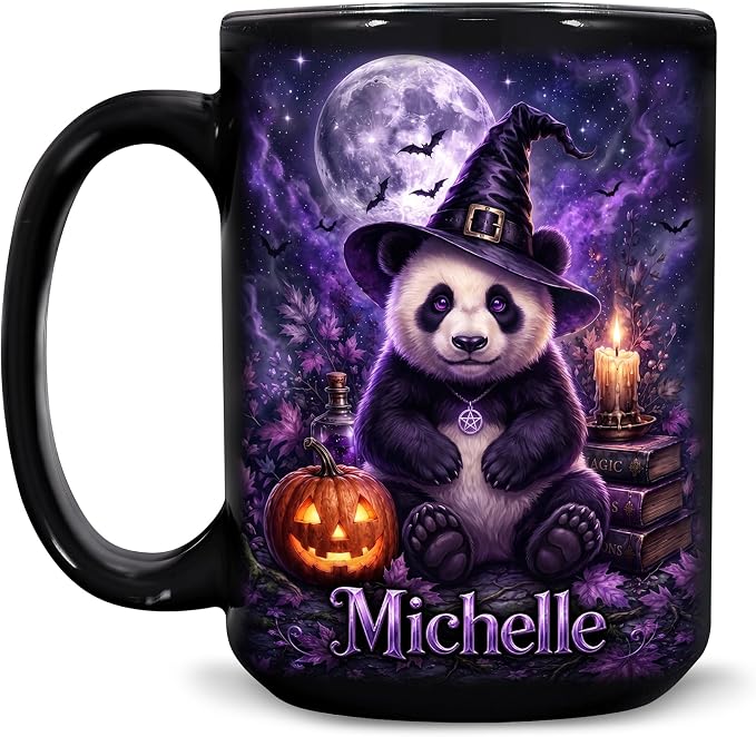 Hyturtle Personalized Halloween Panda Mug, Custom Name Gift by Hyturtle