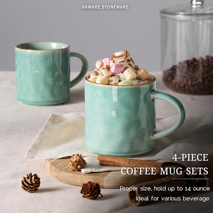 HaWare 14OZ Coffee Mugs Set of 4, Stoneware Coffee Cups - Image 3
