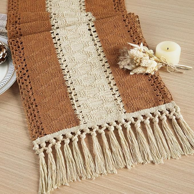 Boho Table Runner Rustic for Fall Home Decor by FEXIA