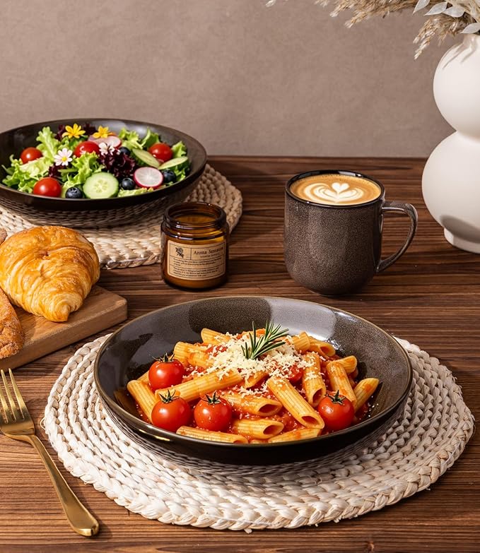 LERATIO 9.0" Ceramic Pasta Bowls Set of 4, 38oz Large Stoneware Bowls Set | - Image 6