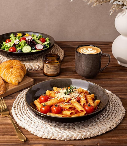 LERATIO 9.0" Ceramic Pasta Bowls Set of 4, 38oz Large Stoneware Bowls Set | - Image 6