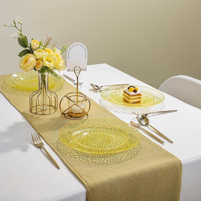 Rubtlamp 100Pcs Yellow Gold Plastic Plates, Hammered Plastic Plates Include 50 - Image 4