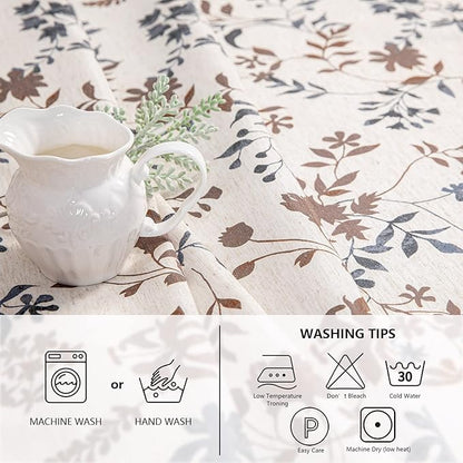 MYSKY HOME Rustic Tablecloth Classic Brown Leaves Printed Linen Fabric Table Cover Waterproof Fabric Tablecloth Farmhouse Decoration 60x102 Inches Rectangle/Oblong for Kitchen Dining and Outdoor Use