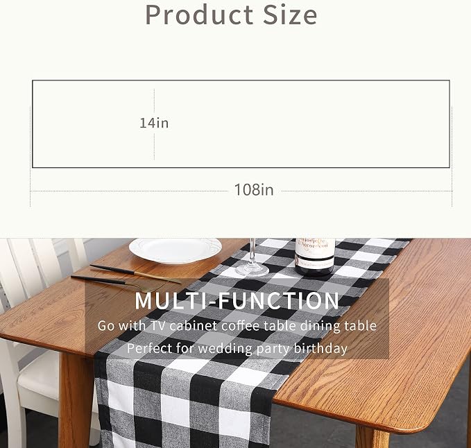Tosewever Buffalo Check Plaid Table Runner, Cotton Polyester Blend Classic - Image 2