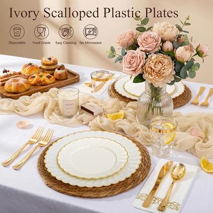 YOUBET 175PCS Ivory Scalloped Plastic Plates - Image 7