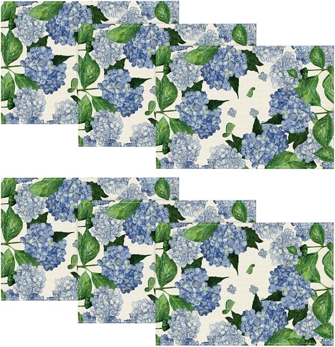 Artoid Mode Watercolor Hydrangea Summer Placemats Set of 6, 12x18 Inch Seasonal by ArtoidMode