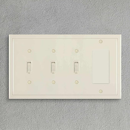 Henne Bery Modern Edge Decorative Wall Plate Switch Plate Outlet Cover, Durable Solid Zinc Alloy (Triple Toggle/Single Decorator, Light Almond)