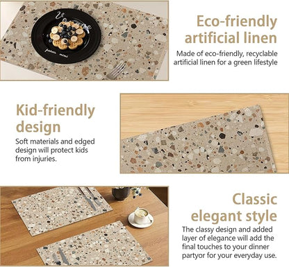 Placemats, Terrazzo Granito Pattern Placemats 12x18 Inch Waterproof Non-Slip Washable Table Mats for Kitchen Dining Party Table Decor,Set of 6