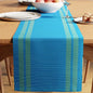 Encasa XO Table Runner, Yarn Dyed Ribbed Cotton 13"x59" | Ladder Turq Blue by EncasaXO