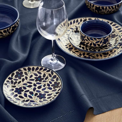 Solino Home Linen Navy Blue Table Runner 72 Inches Long - 100% Pure Linen Hemstitch Table Runner 14 x 72 Inch for Dresser, Dining, Winter, Easter - Classic Hemstitch