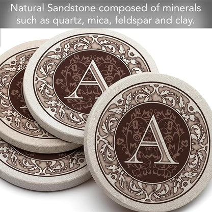 Thirstystone Monogram Letter Absorbent Sandstone Coaster 4-Pack | Manufactured - Image 5