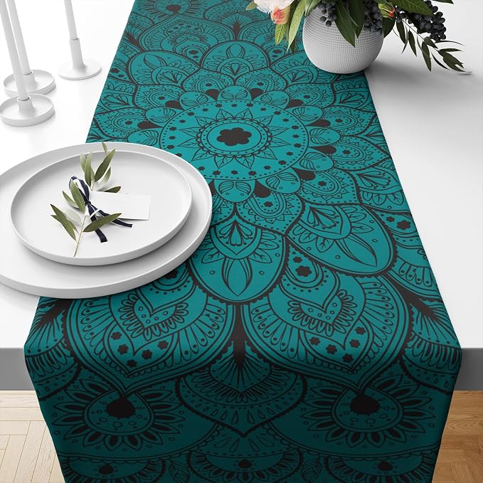 Boho Mandala Table Runners for Dinning Room, Bohemian Mandala Flower, Cotton by YCness