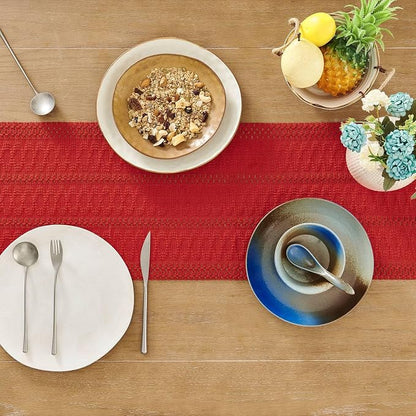 Macrame Style Boho Table Runner, 12x90 Inch Red | Woven Boho Table Runner - Image 4