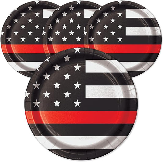 Havercamp Thin Red Line Plates-24 Pack-7 Inch-Firefighter EMT | Set of 24 by Havercamp