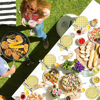 180Pcs Yellow Gingham Party Supplies Paper Plates and Napkins Serve 60 | - Image 6