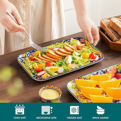 vancasso Serving Platters Set of 4, 12" x 7.4" Inch Rectangular Trays - Large Serving Dishes for Entertaining Food, Bohemian Ceramic Serving Trays for Party, Microwave & Dishwasher Safe, Vintage