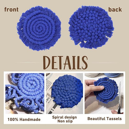 Coomin Car Coasters for Cup Holders, 3.8in 2p Light Blue | Absorbent Macrame - Image 3