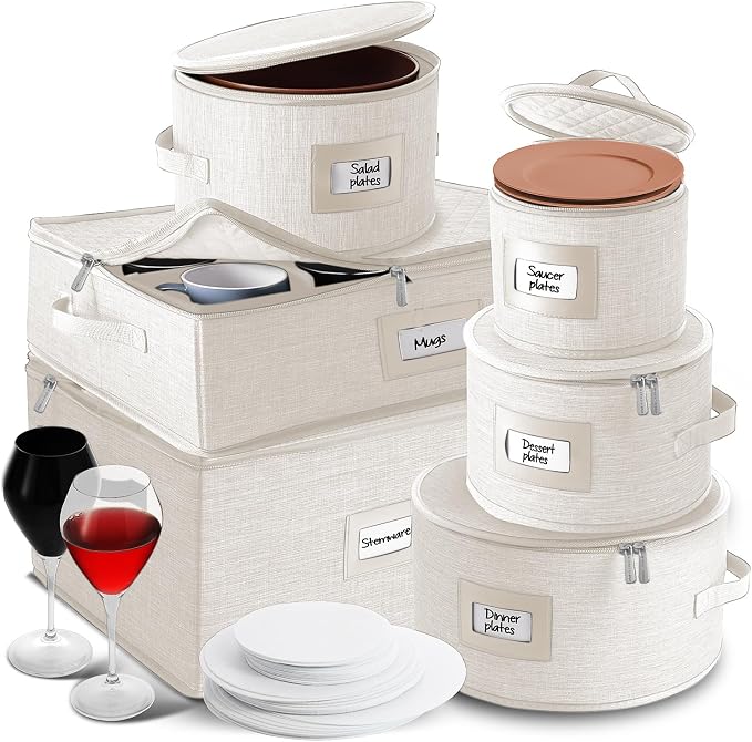 Hearth & Harbor Fine China Storage Containers, 6 Piece Dish Storage Containers by HearthHarbor
