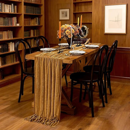 Gold Velvet Table Runner 10ft Extra Long Luxury Fall Thanksgiving Runners | 5 - Image 6