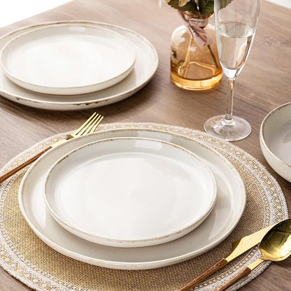 AmorArc 18 Pieces Ceramic Dinnerware Sets for 6, Handpainted Stoneware Plates and Bowls Set with Rustic Terracotta Underside, Scratch Resistant Dishes Set, Dishwasher & Microwave Safe