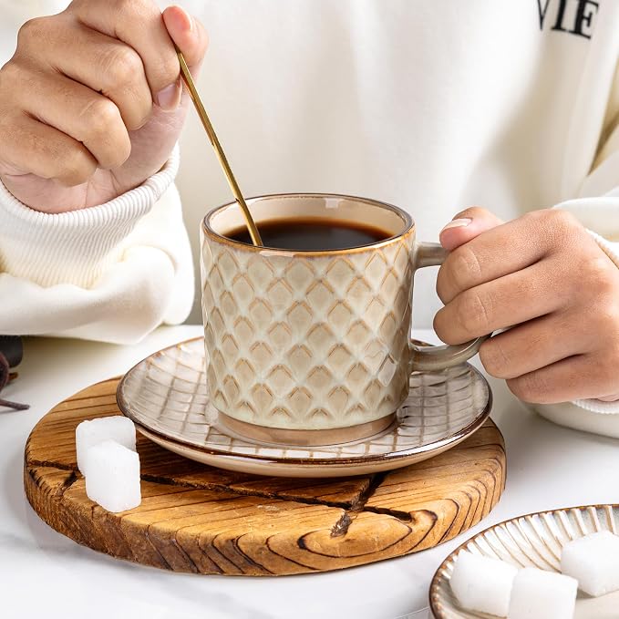 GBhome 6 OZ Stackable Coffee Mugs Set of 4, Ceramic Espresso Coffee Cups | - Image 6