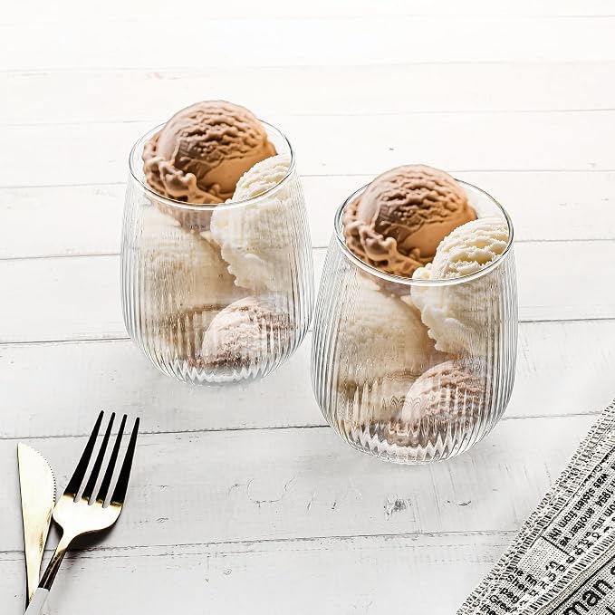 UMEIED 12 Pack Textured Glass Cups, 490ml | Elegant Vertical Ribs, Flat Base - Image 6