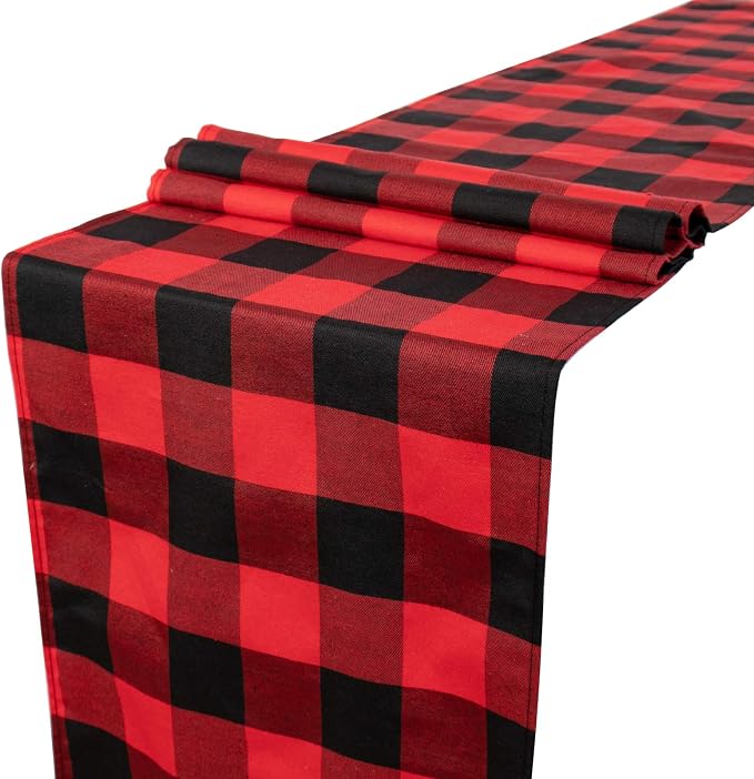 ShinyBeauty Buffalo Plaid Table Runner 13''x72'' Red and Black Check Christmas by ShinyBeauty