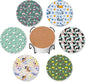 Cute Dog Drink Coasters for Drinks Set of 6,Dachshund Dog Floral Absorbent Round Ceramic Stone Mat Coaster,with Cork Base and Metal Holder, Home Bar Decor House Warming Gift
