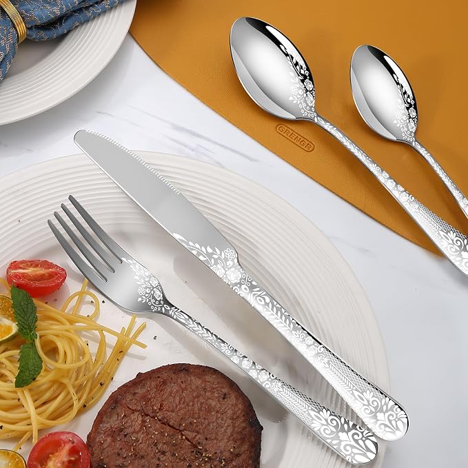 40 Piece Silverware Set, Stainless Steel Flatware Cutlery Set Service - Image 5
