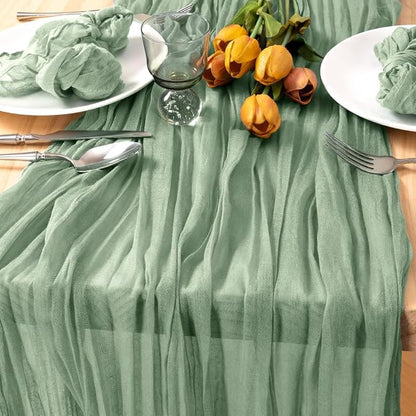 3 Pack Sage Green Cheesecloth Table Runner 10ft Boho Gauze Centerpiece | - Image 2